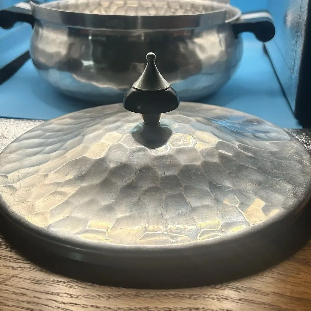 Vintage MMM Spain Hammered Aluminum Covered Casserole Incomplete No Glass Dish